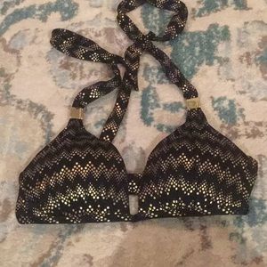 Victoria's Secret black gold halter bikini top sm